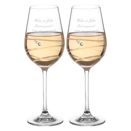 Personalised Venezia White Wine Glasses With Swarovski Crystals