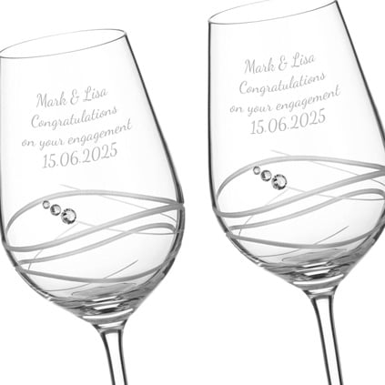 Personalised Venezia White Wine Glasses With Swarovski Crystals