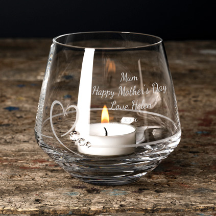 Personalised Heart Tea Light Holder Adorned With Swarovski Crystals