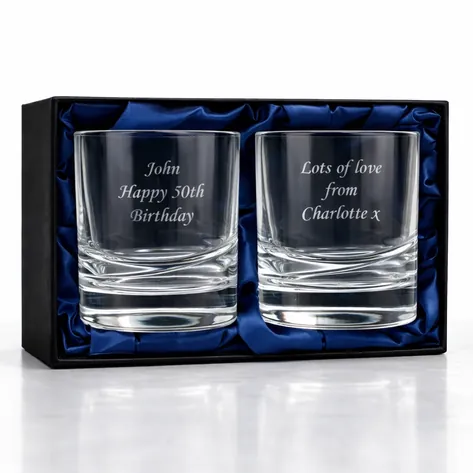 Personalised Wave Cut Engraved Whisky Set