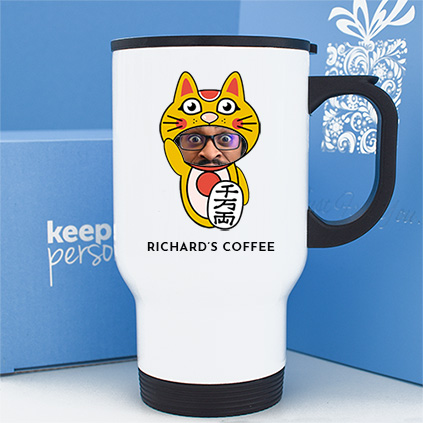 Personalised Chinese Lucky Cat Photo Upload 14oz Travel Mug