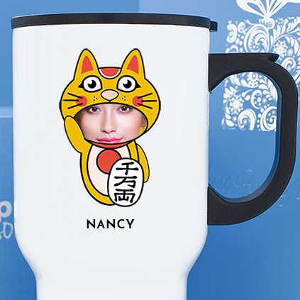 Personalised Chinese Lucky Cat Photo Upload 14oz Travel Mug