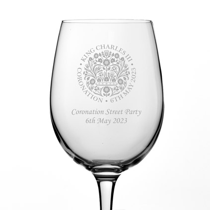 Personalised King Charles Coronation Wine Glass Official Emblem