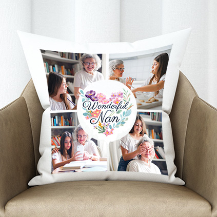 Personalised Photo Upload Watercolour Flower Cushion for Nan