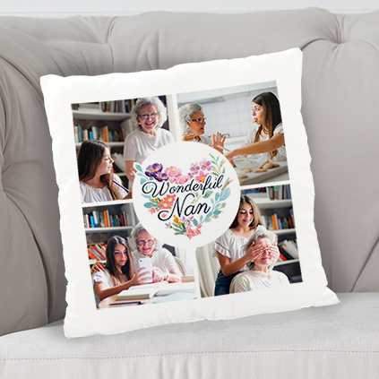 Personalised Photo Upload Watercolour Flower Cushion for Nan