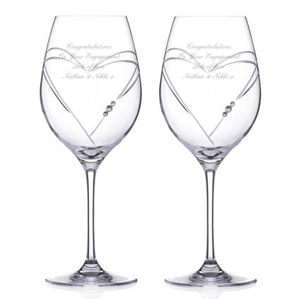 Personalised Heart Wine Glasses With Swarovski Elements