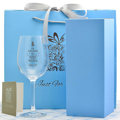 Personalised Dreaming Of A Wine Christmas Wine Glass