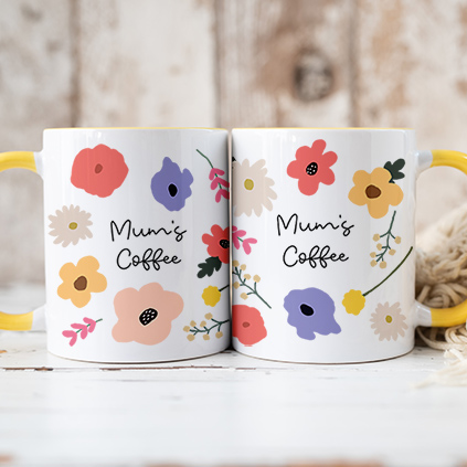 Personalised Rainbow Flowers Yellow Mug