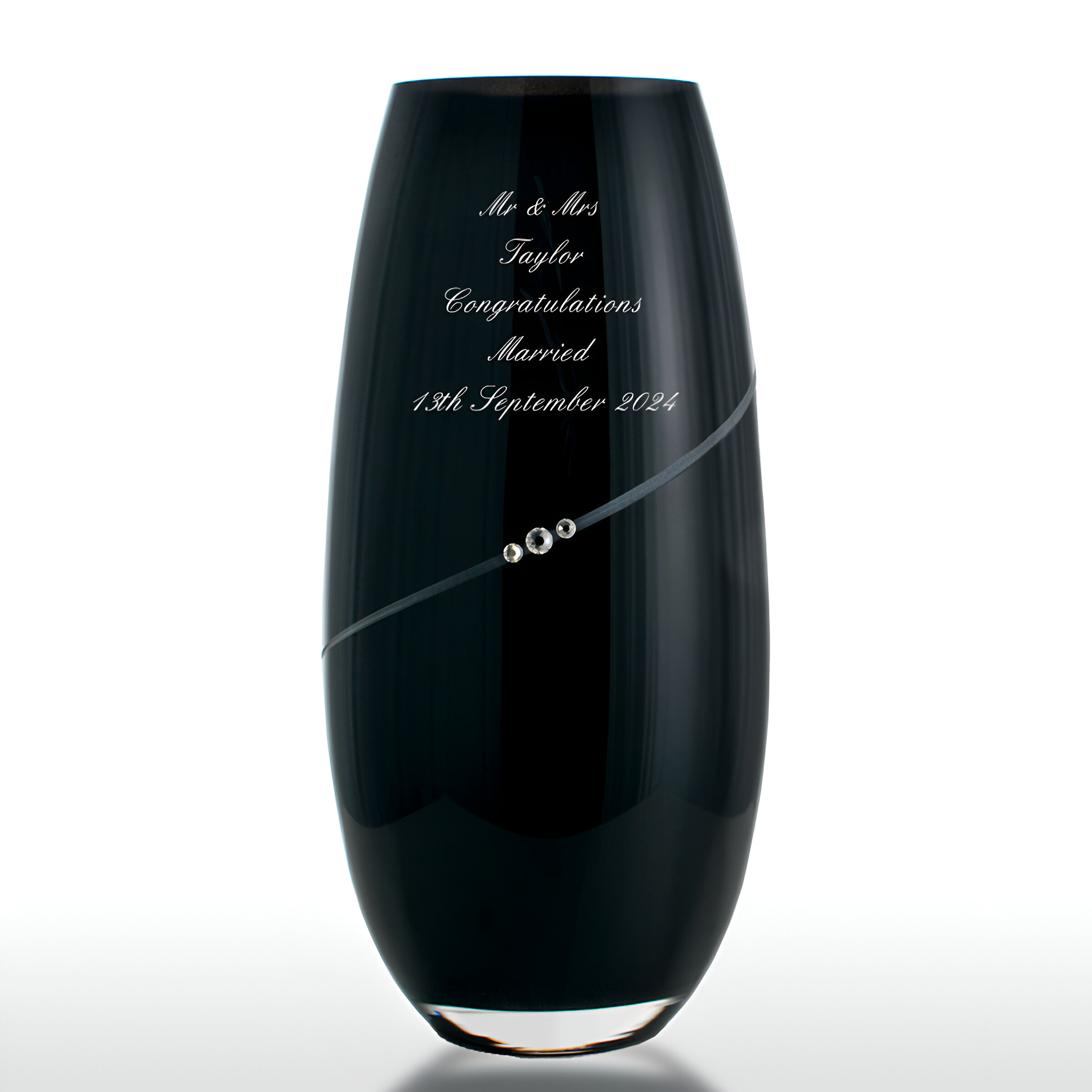 Engraved Black Crystal Vase With Swarovski Elements
