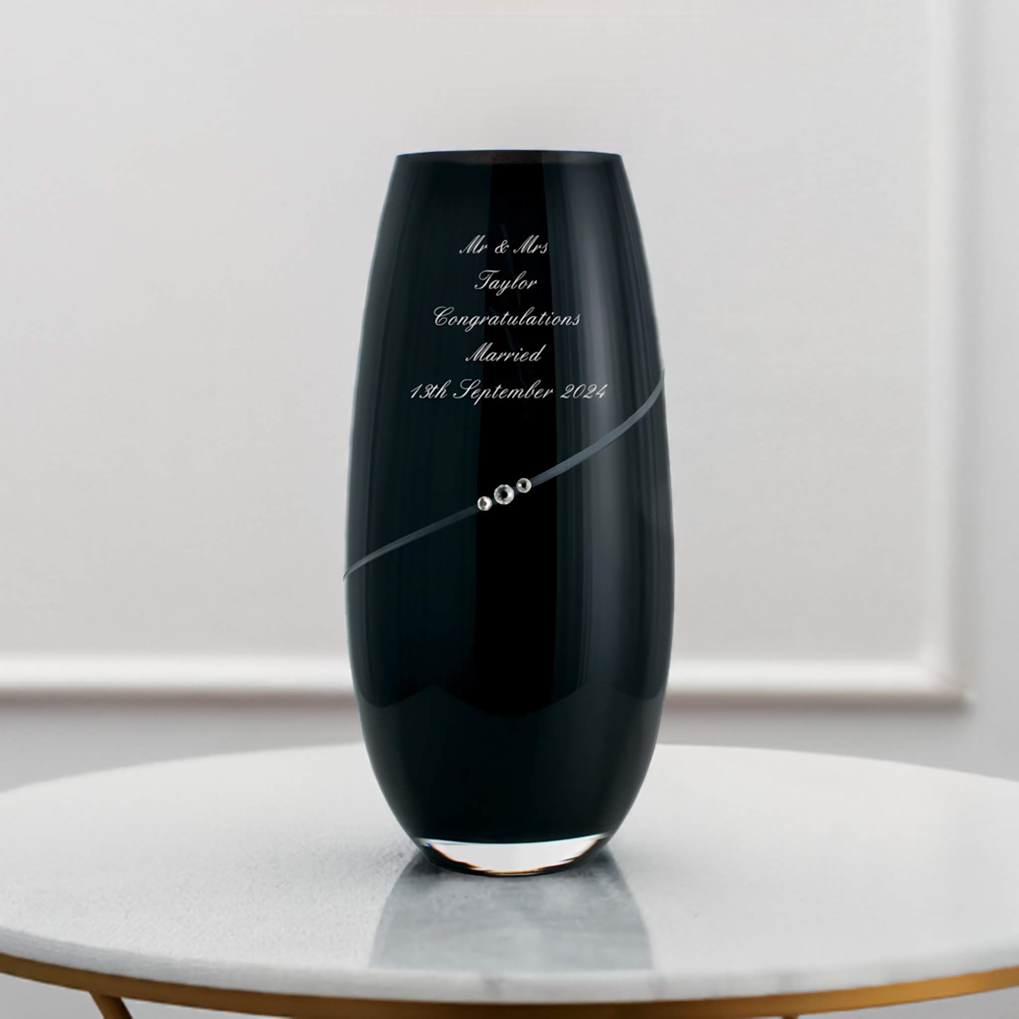 Engraved Black Crystal Vase With Swarovski Elements