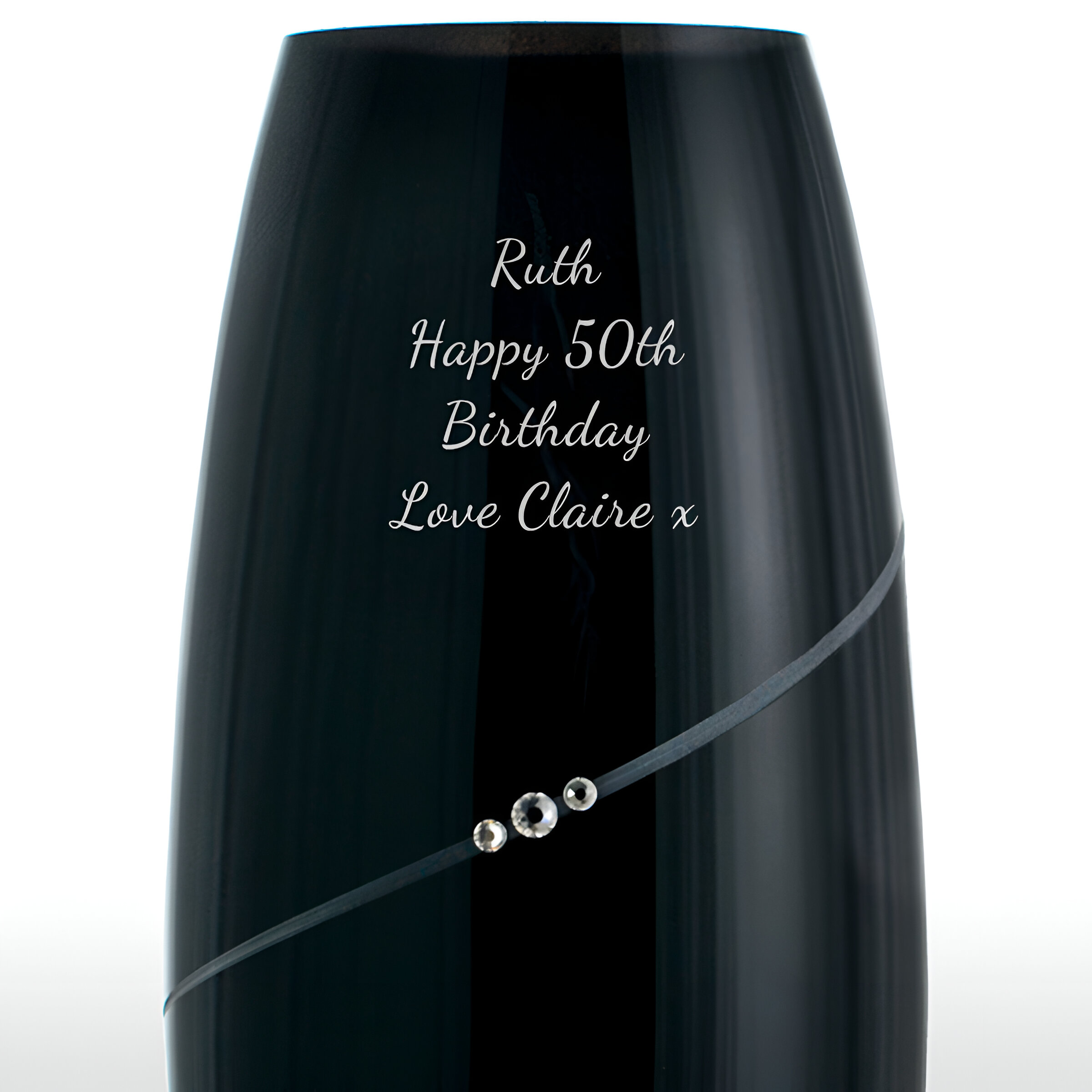 Engraved Black Crystal Vase With Swarovski Elements