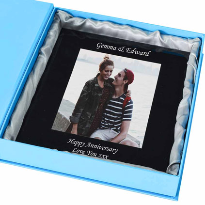 Personalised Black Glass Photo Frame Optional Photo Upload