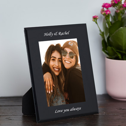 Personalised Black Glass Photo Frame Optional Photo Upload