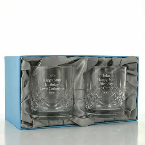 Personalised Cut Crystal Whiskey Tumbler Set