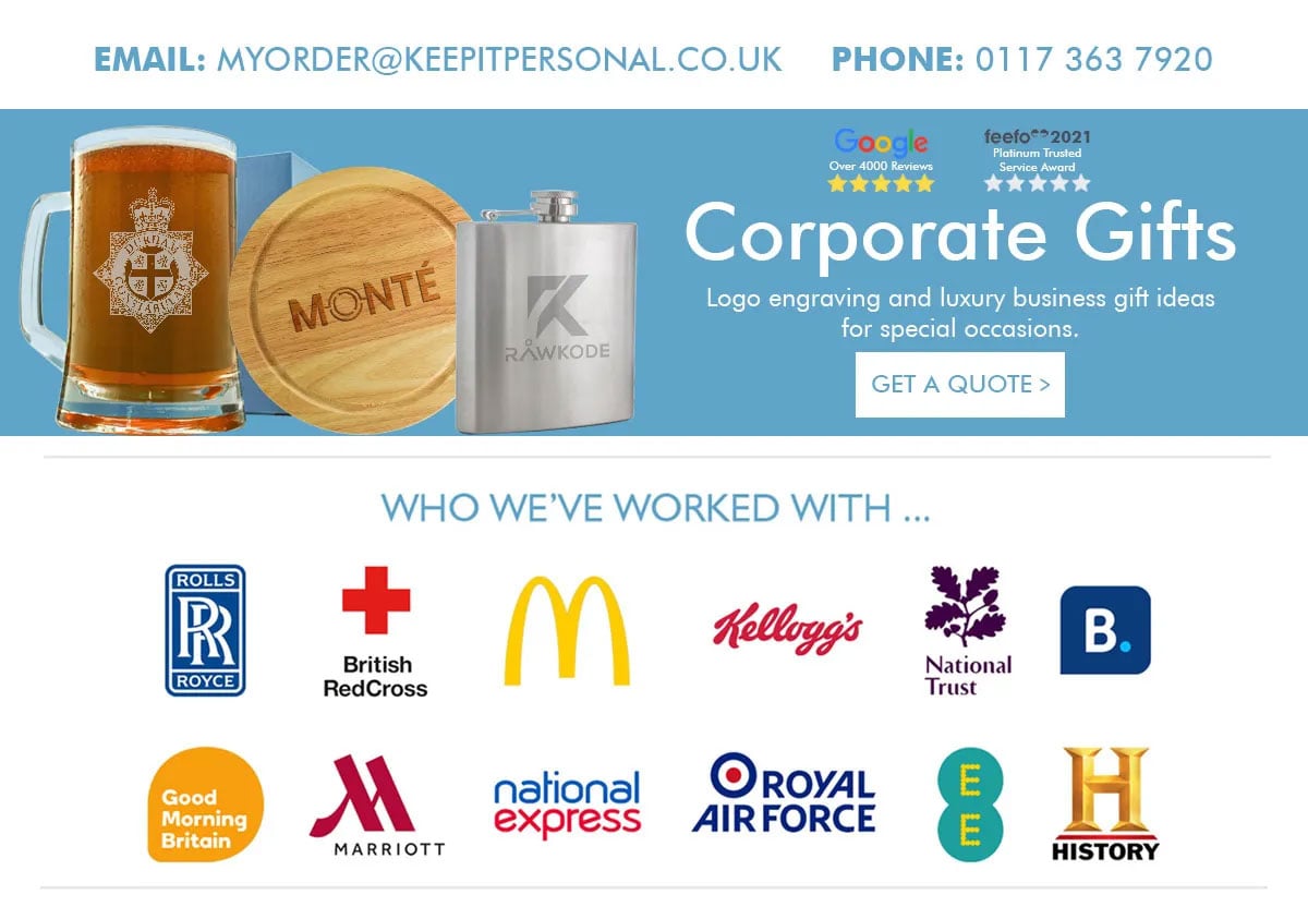 Contact us to get a quote for logo engraving and bulk corporate gift ideas and see some of the other companies we have worked with.