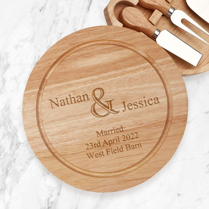 Personalised Couples Wooden Cheese board Set