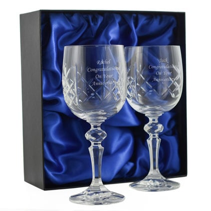 Personalised Cut Crystal Wine Glass Set