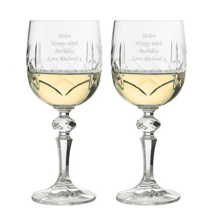 Personalised Cut Crystal Wine Glass Set