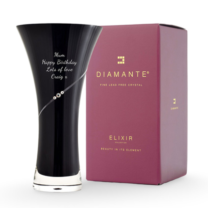 Personalised Black Trumpet Vase With Swarovski Elements