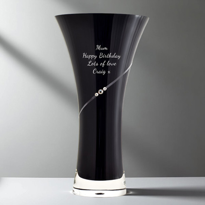 Personalised Black Trumpet Vase With Swarovski Elements