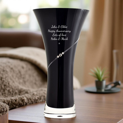 Personalised Black Trumpet Vase With Swarovski Elements