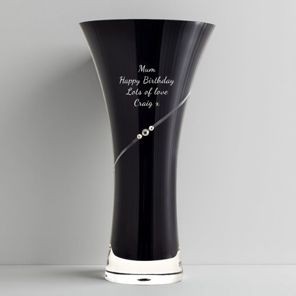 Personalised Black Trumpet Vase With Swarovski Elements