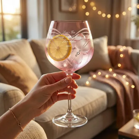 Personalised Pink Heart Diamante Gin Glass With Swarovski Crystals
