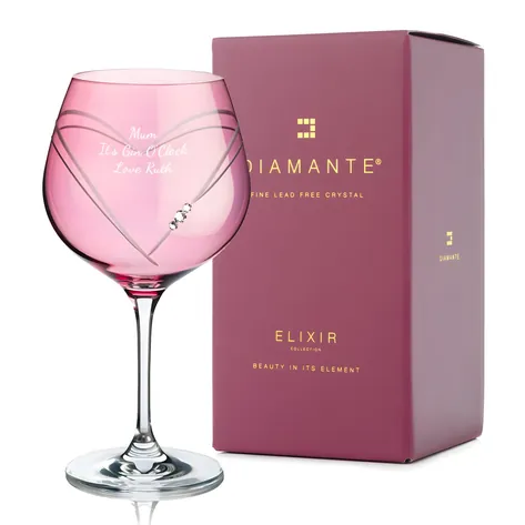 Personalised Pink Heart Diamante Gin Glass With Swarovski Crystals