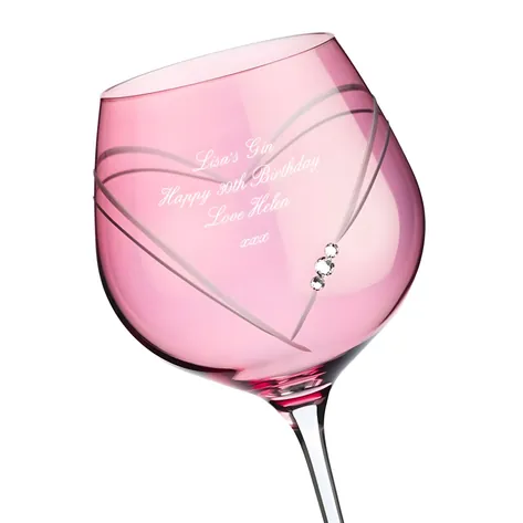 Personalised Pink Heart Diamante Gin Glass With Swarovski Crystals