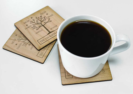 Personalised Family Tree Wooden Coaster Set