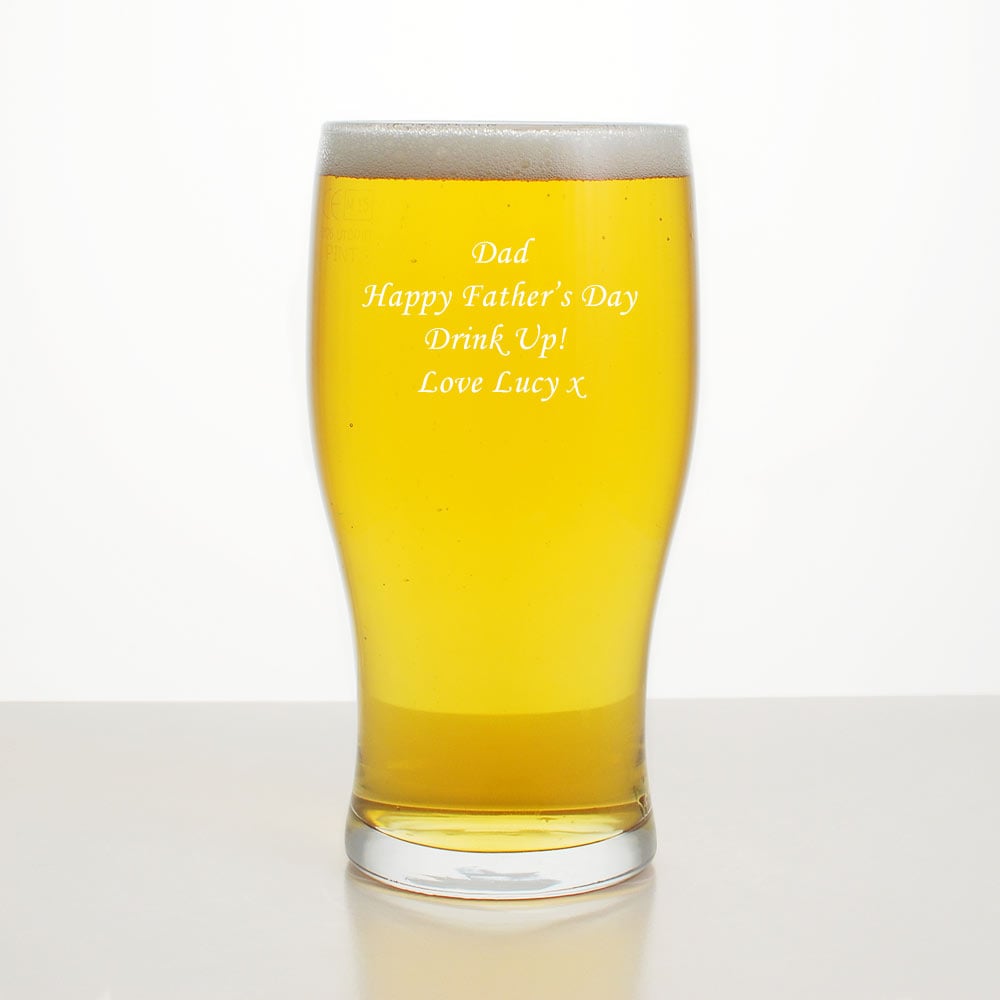 Engraved Beer Glass, Traditional Pint Glass, Lager Glass
