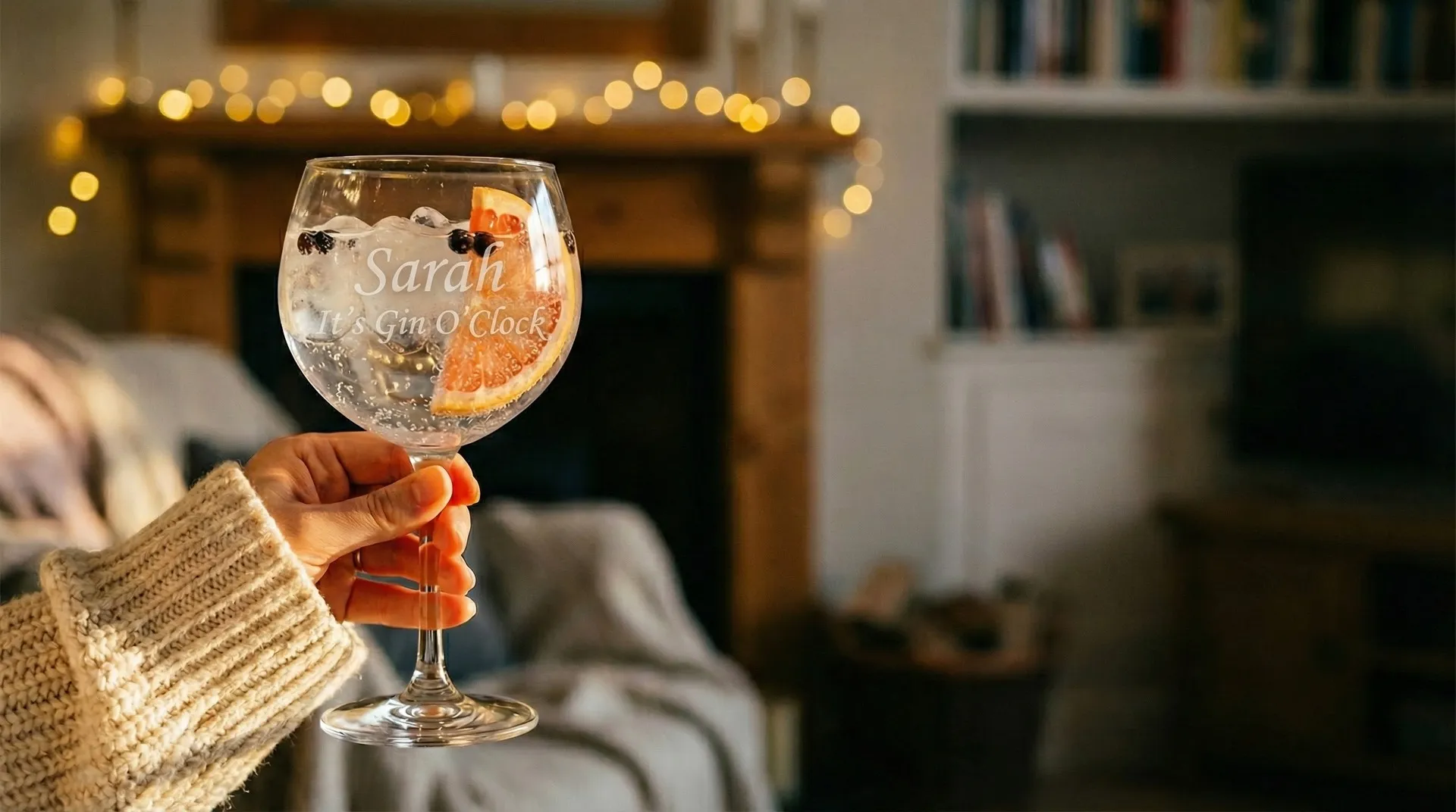 Personalised Gin Glass engraved with Sarah It's Gin O'Clock