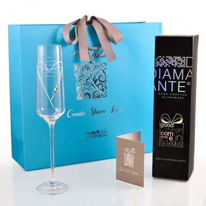 Personalised Heart Champagne Flute With Swarovski Elements