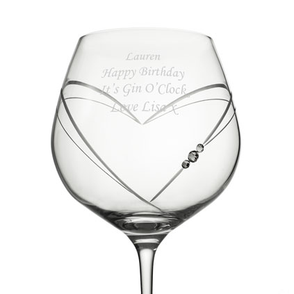 Personalised Heart Cut Gin Ballon Glass With Swarovski Elements