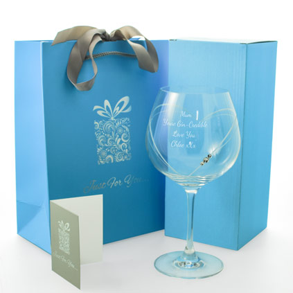 Personalised Heart Cut Gin Ballon Glass With Swarovski Elements