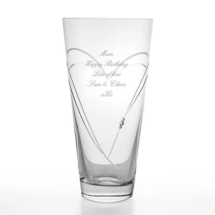 Engraved Heart Vase With Swarovski Elements - Conical