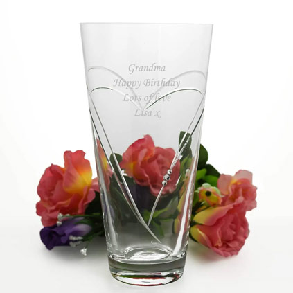 Engraved Heart Vase With Swarovski Elements - Conical