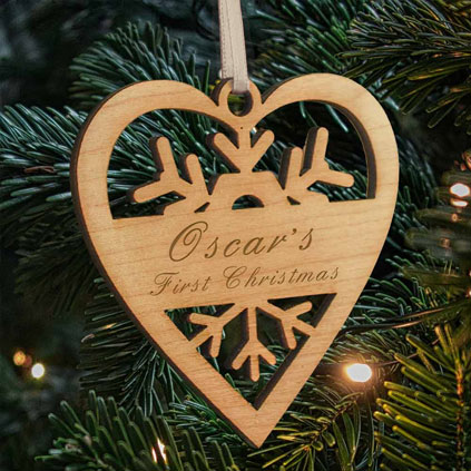 Personalised Heart Snowflake Wooden Bauble