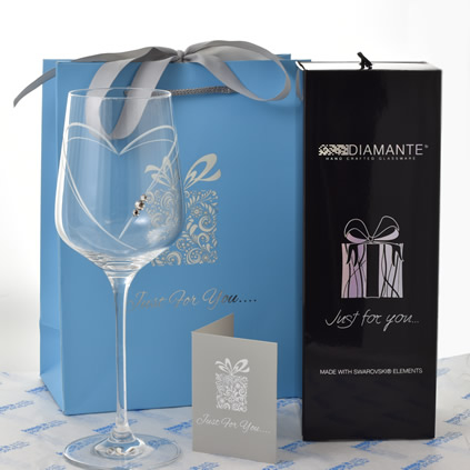 Engraved Heart Wine Glass With Swarovski Crystal Elements