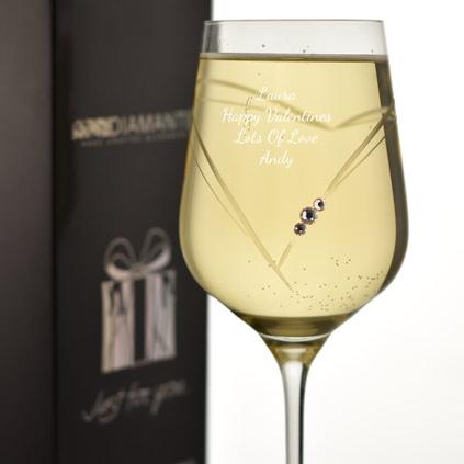 Engraved Heart Wine Glass With Swarovski Crystal Elements