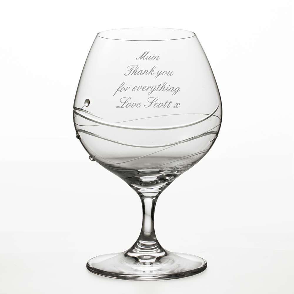 Engraved Brandy Glass With Swarovski Crystal Elements - Click Image to Close