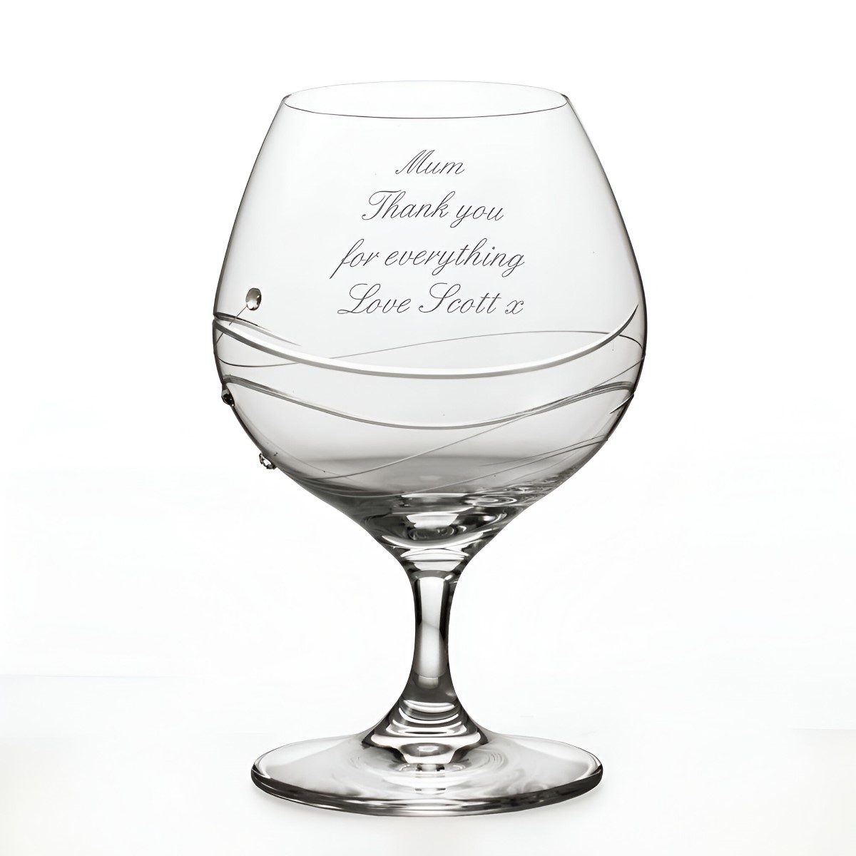 Engraved Brandy Glass With Swarovski Crystal Elements - Click Image to Close