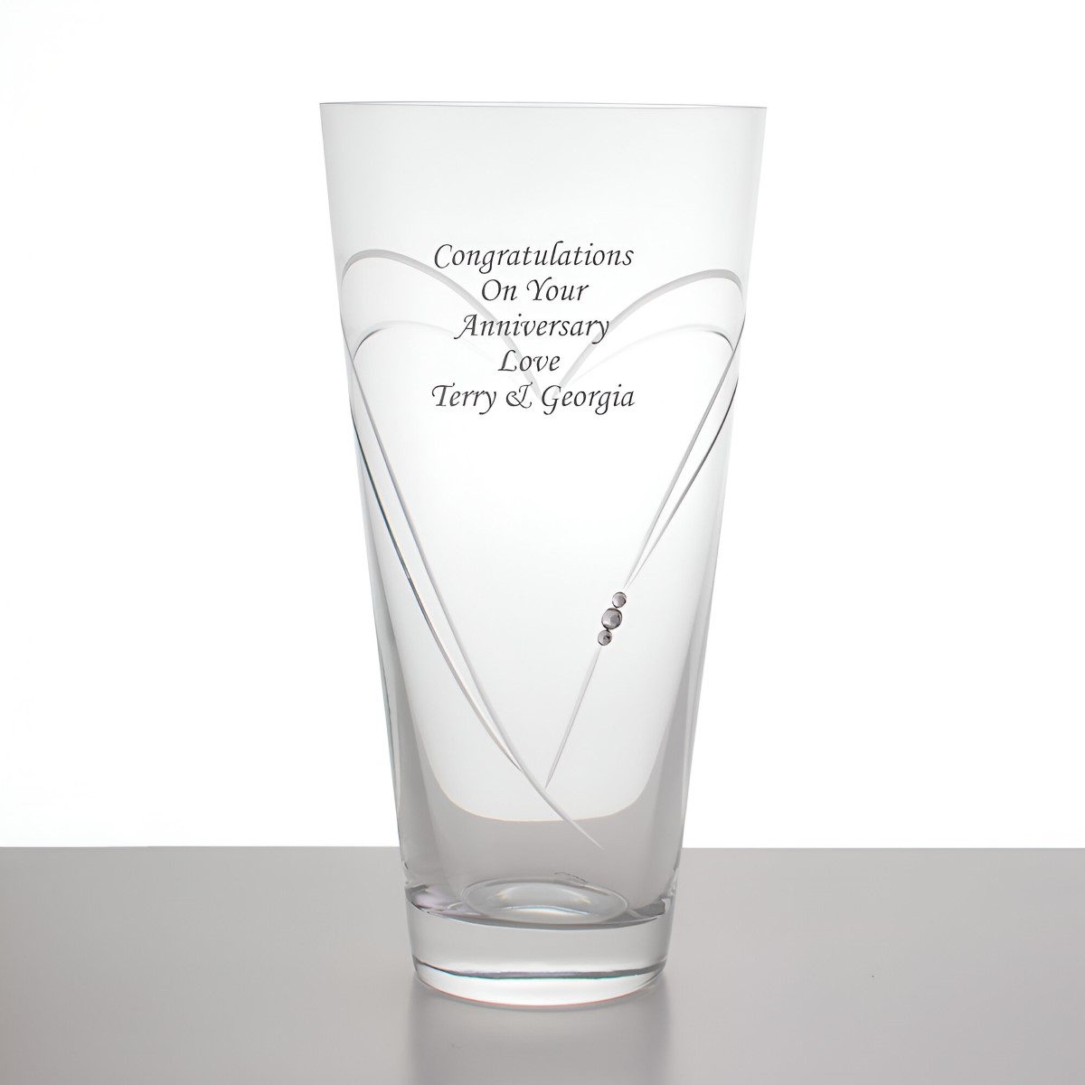 Engraved Heart Vase With Swarovski Elements Conical