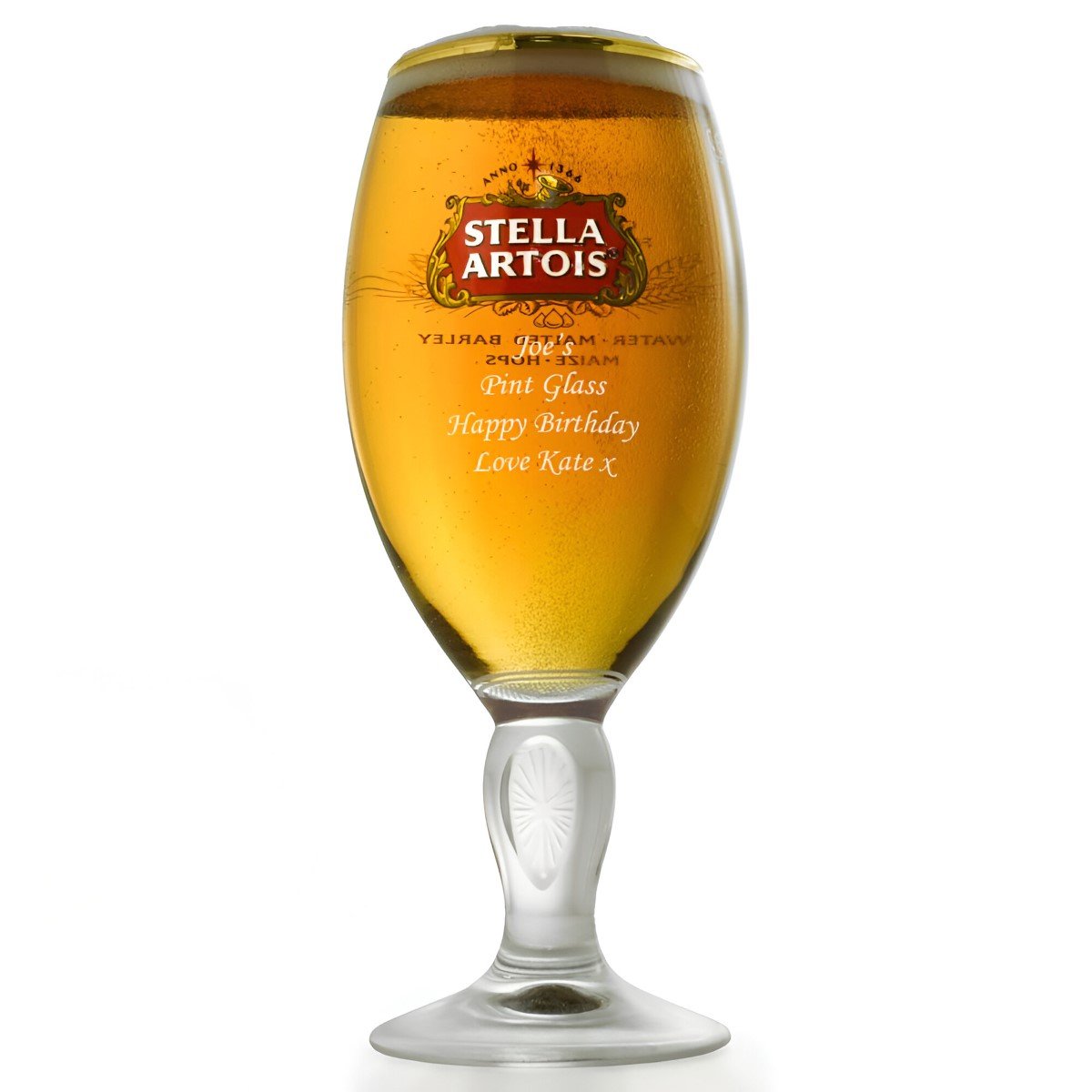 Engraved Stella Artois Chalice Pint Glass. Personalised With Your Message.  Great for Dad or a Stella Lover 