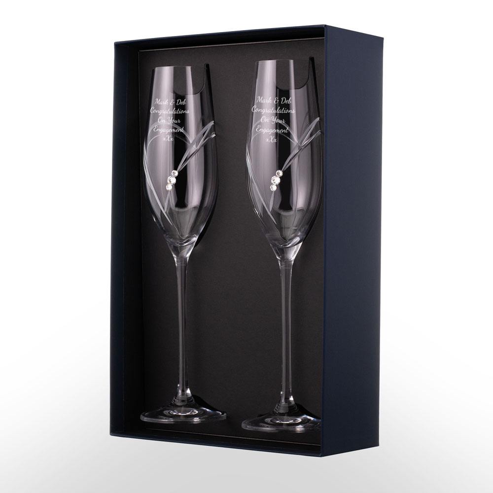 Personalised Love Heart Champagne Flutes With Swarovski Elements - Click Image to Close