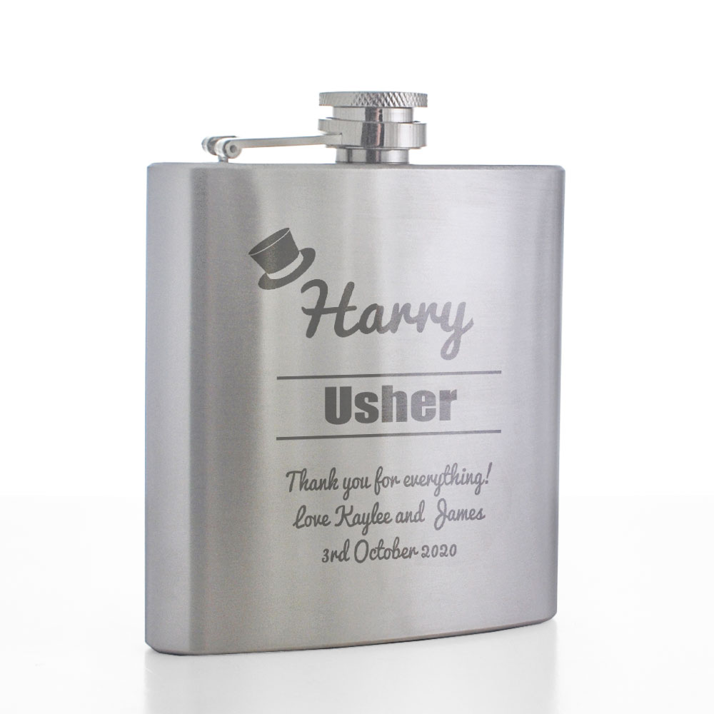 Personalised Hip Flask - Top Hat - Click Image to Close