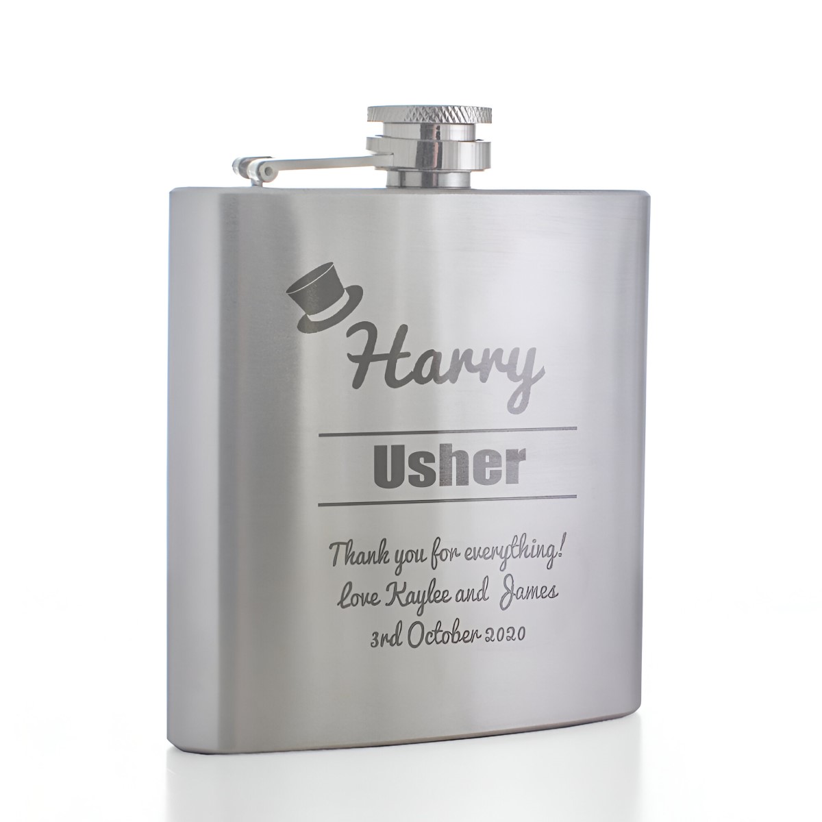 Personalised Hip Flask - Top Hat - Click Image to Close