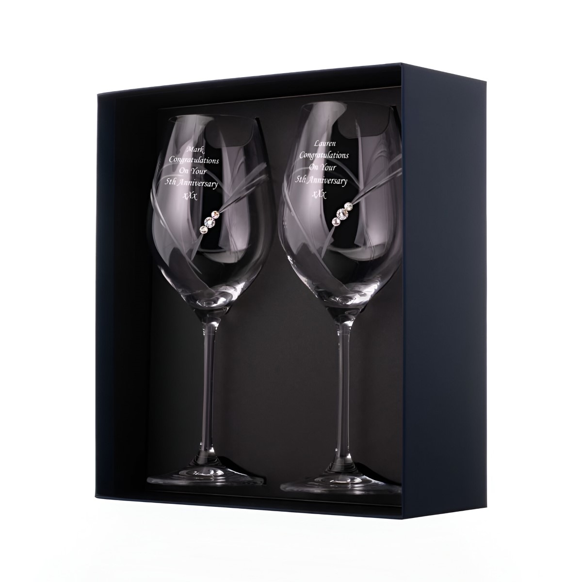 Personalised Heart Wine Glasses With Swarovski Elements - Click Image to Close