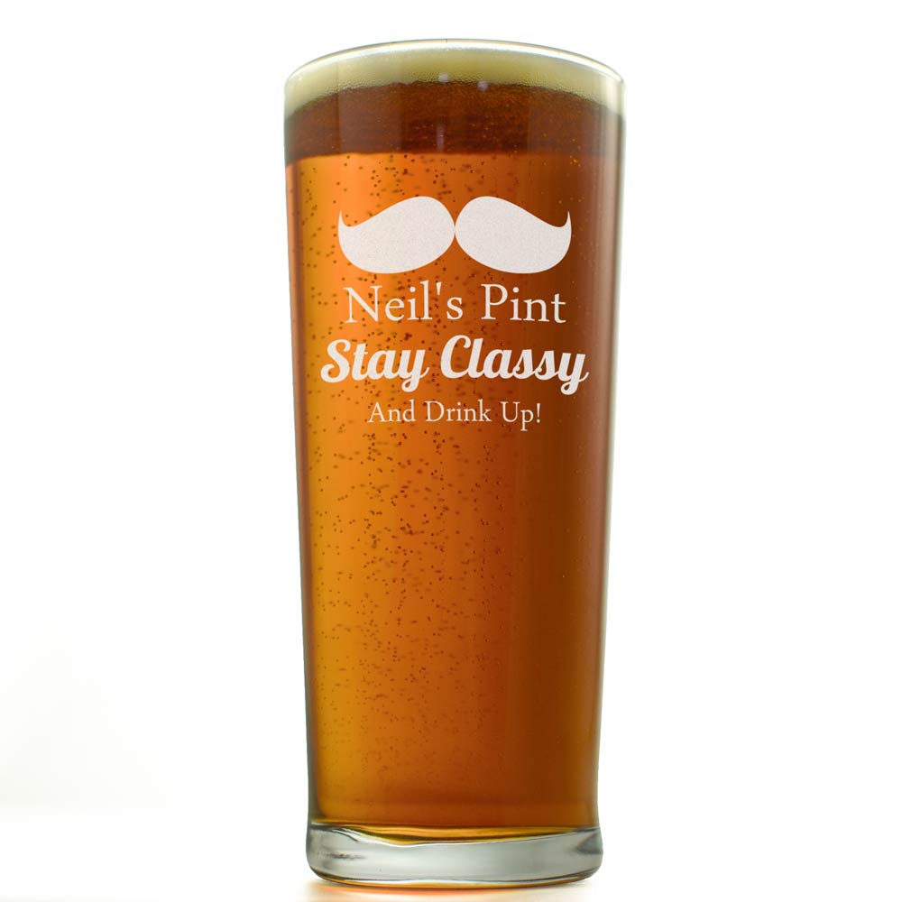 Personalised Pint Glass Moustache Design - Click Image to Close
