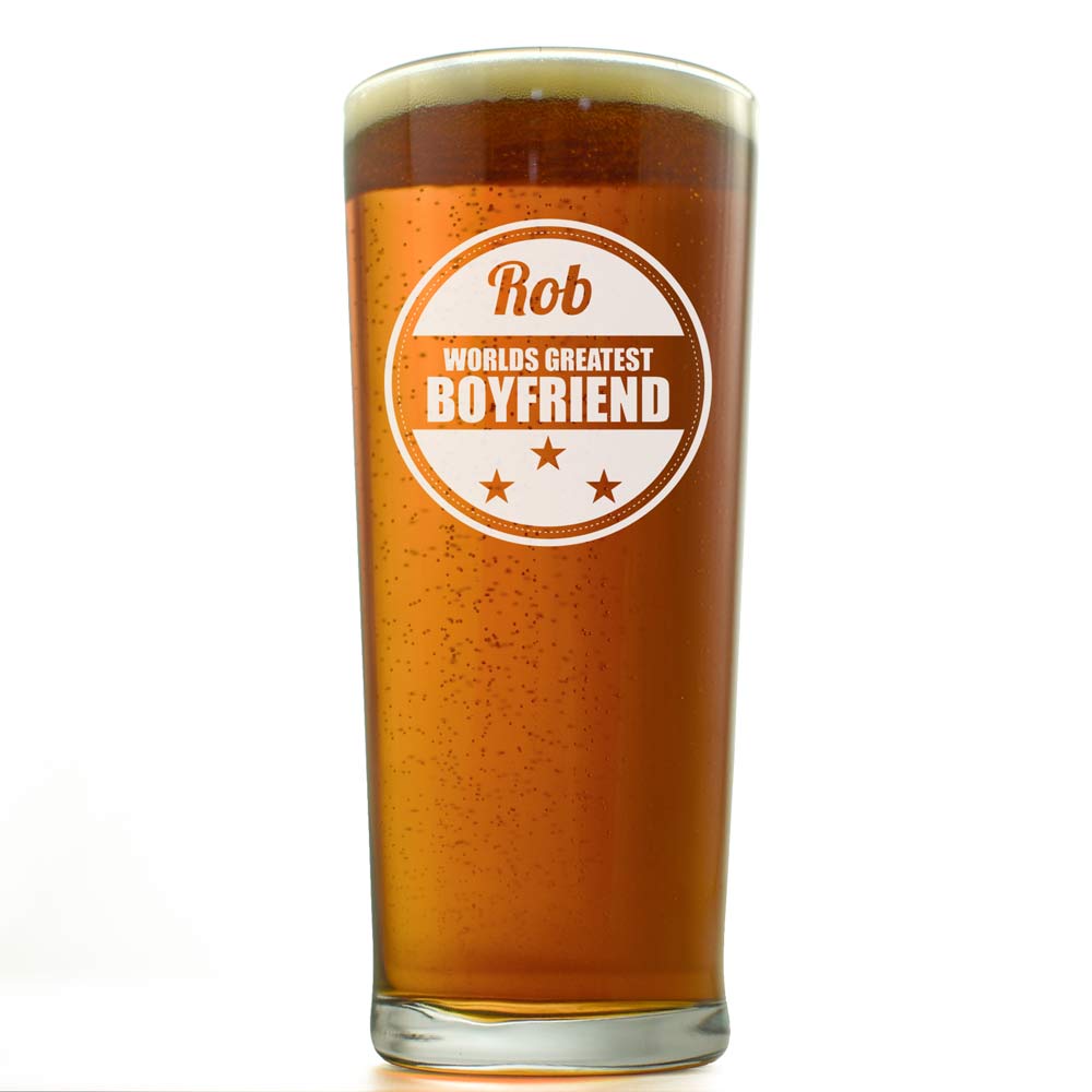 Personalised Pint Glass - Worlds Greatest Boyfriend - Click Image to Close